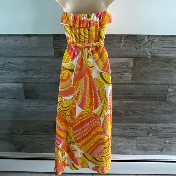 Banana Republic X Trina Turk ruffle 100% silk maxi dress Size 6P petite - Picture 4 of 8